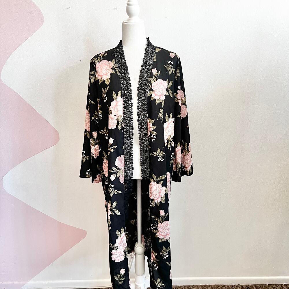 Vintage Lace Floral Kimono Robe Boho Cottagecore Romantic Festival Medium